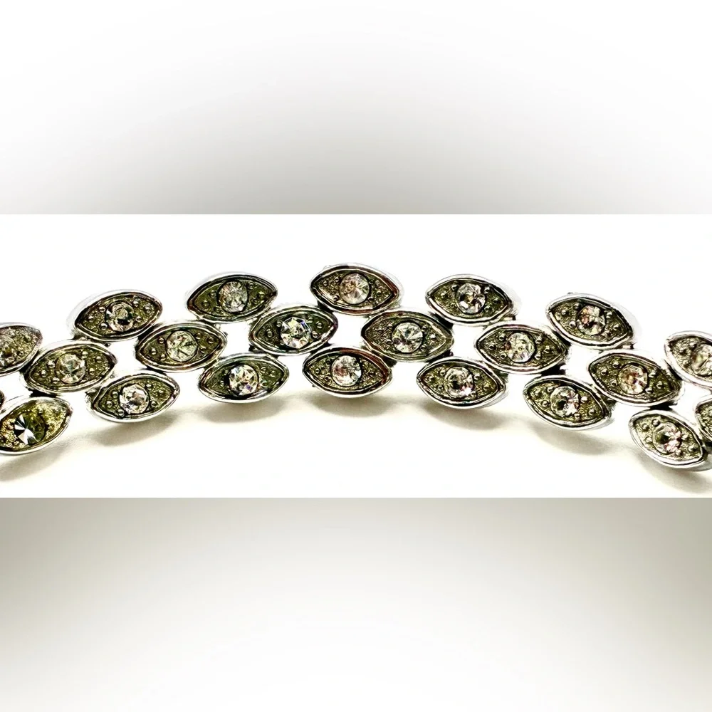 Vintage 3 Tier Marcasite & Cubic Zirconia Tennis Bracelet 7.5” Inches